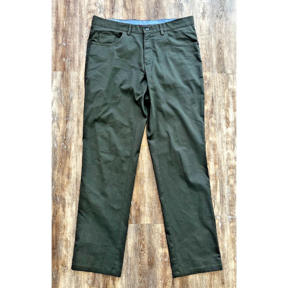 Perfetto Mens Pants sz 44 Cotton Blend Flat Front Stretch Green Gray 35x29